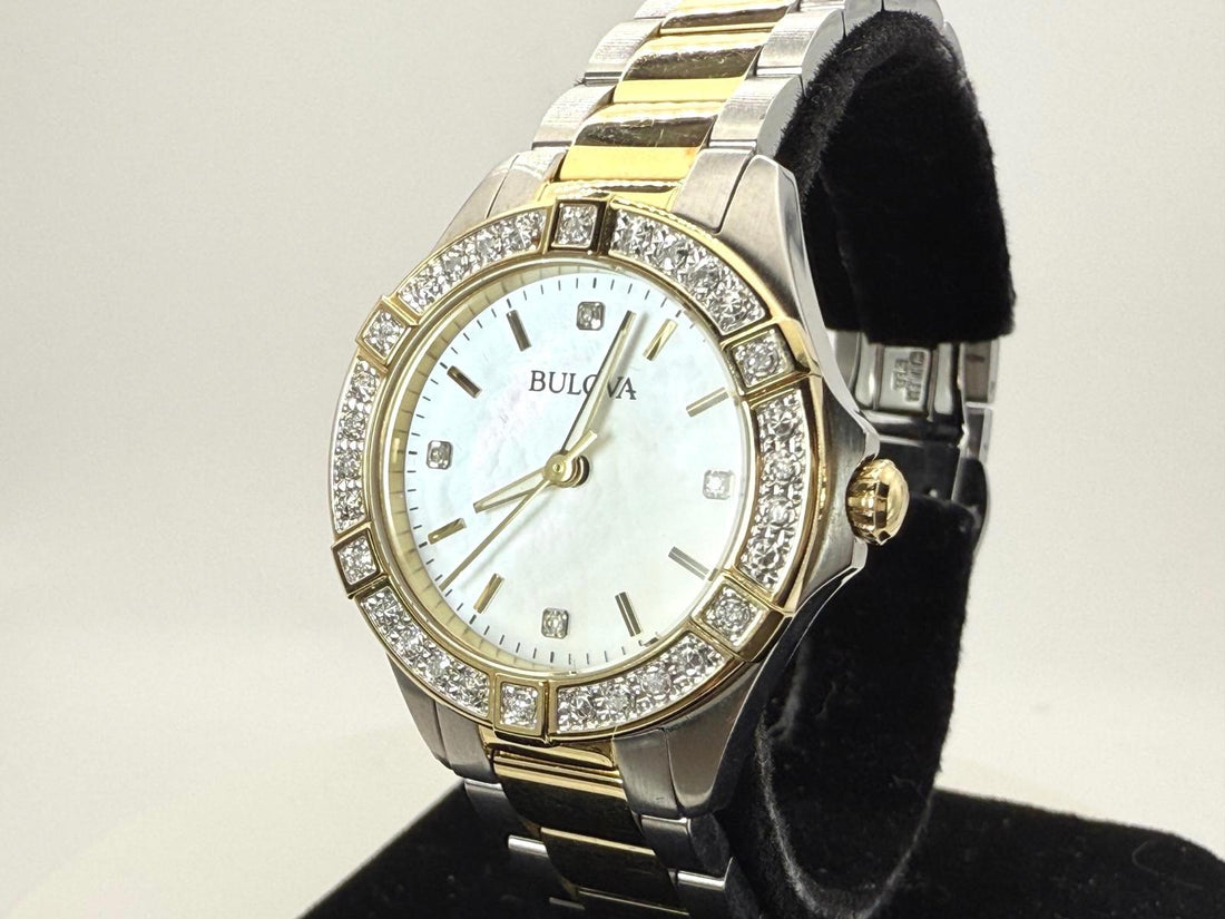 Bulova Sutton Ladies Diamond Bezel MOP NWOT 27mm case