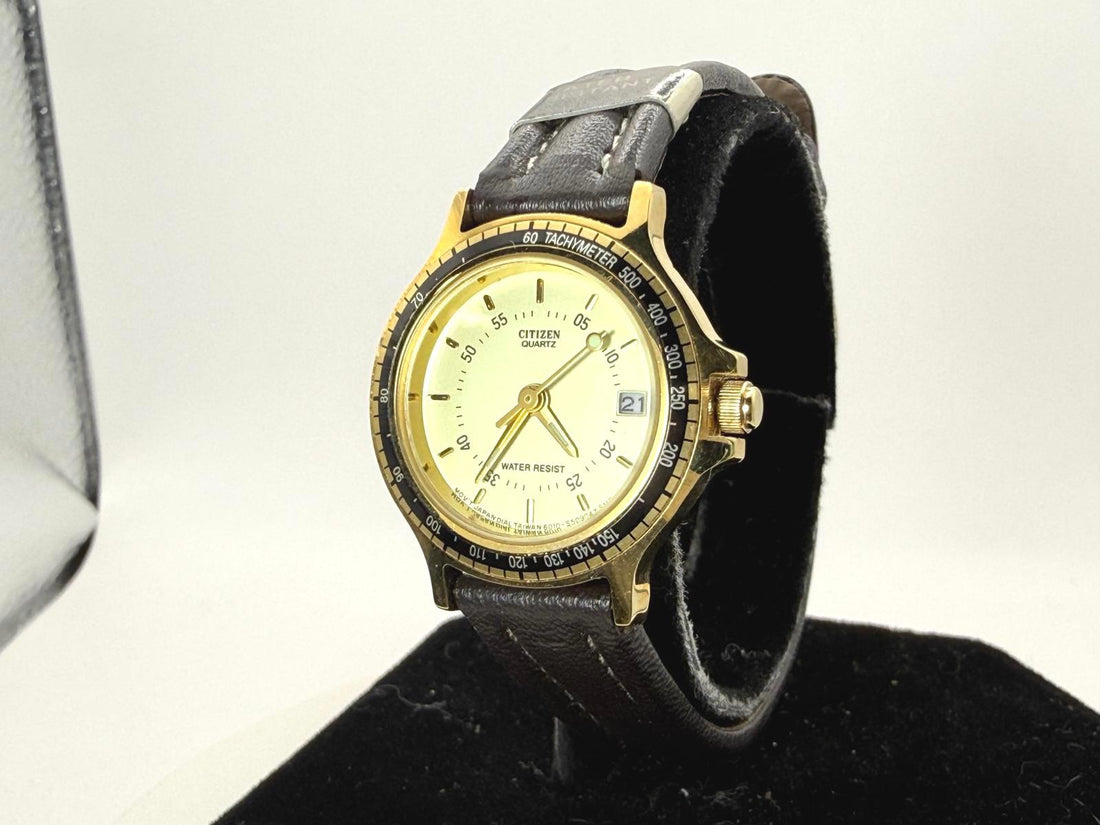 Citizen 6010-S15616 Ladies Quartz Gold Tachymeter 25mm Date Watch Japan