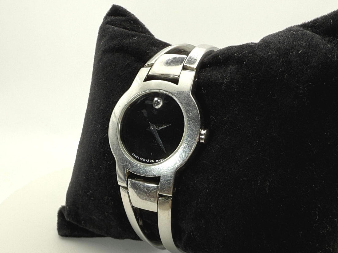 Movado Museum Ladies Quartz Watch Black Dial Diamond Swiss Made