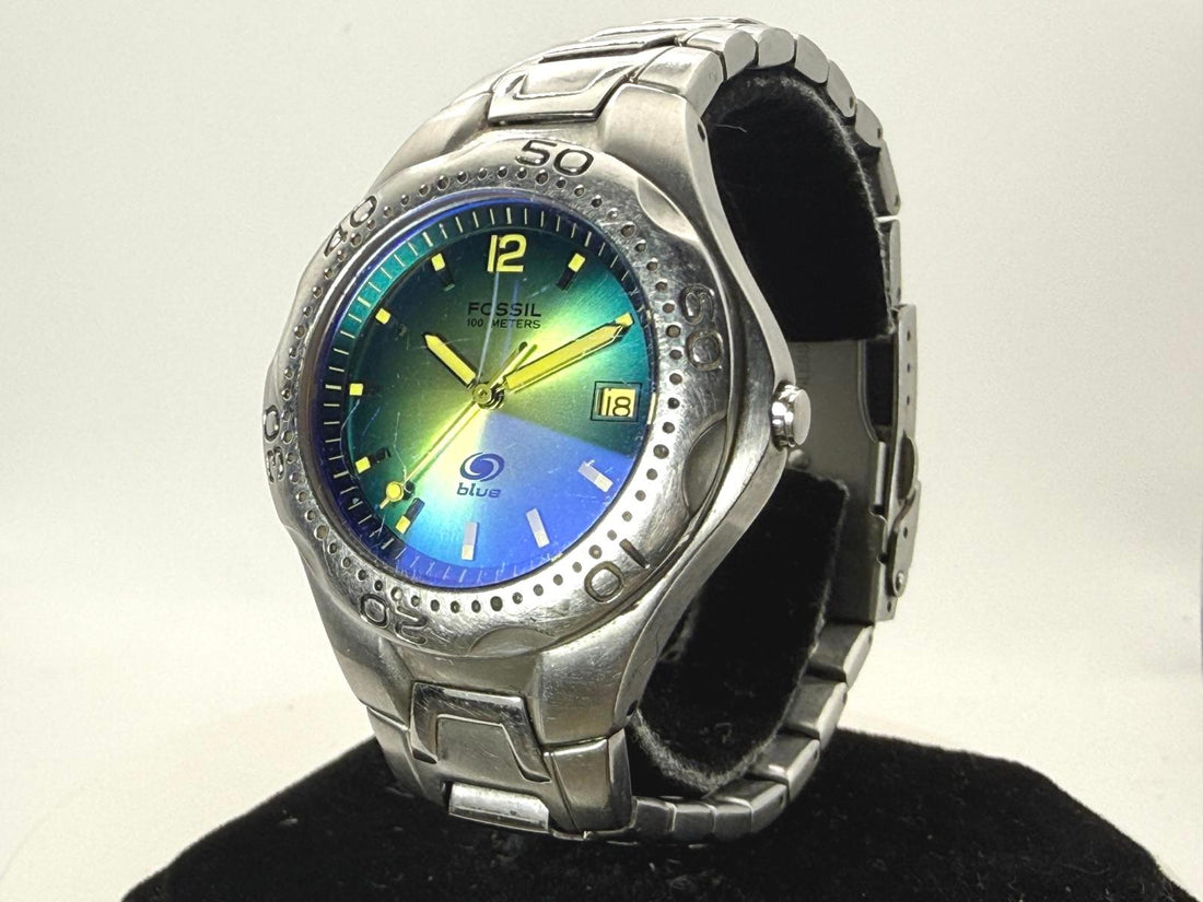 Fossil Blue AM-3520 Quartz Watch 36mm Green Dial Date 100M Runs