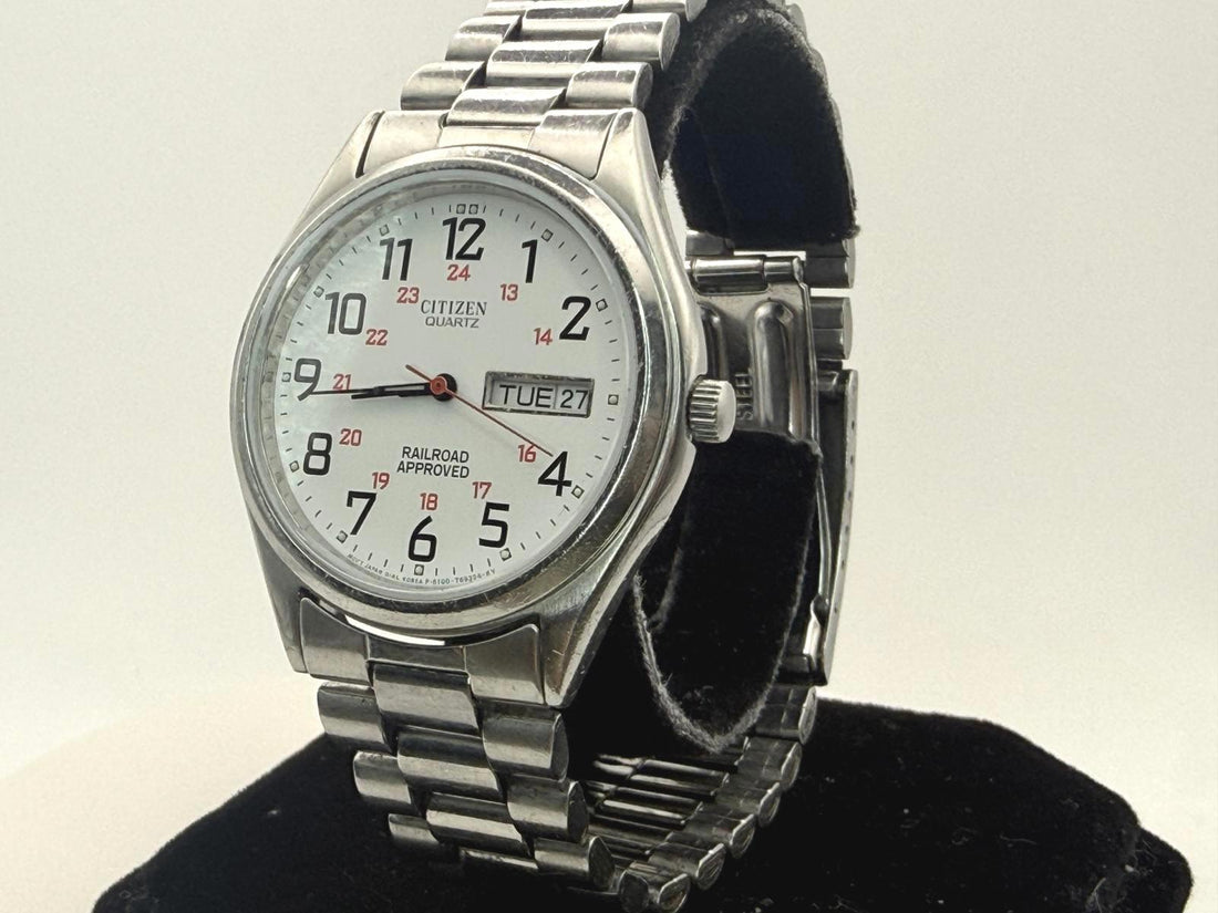 Citizen Quartz Railroad Approved Day Date Watch 35mm Model 6100-847539