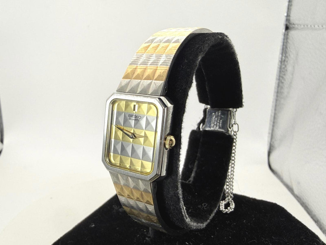 Vintage Seiko Quartz 2P20-5B80 Two Tone Faceted Dial Ladies 16mm Watch