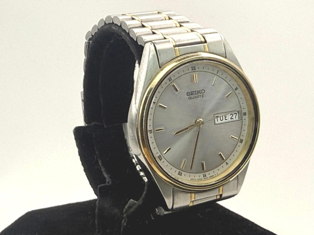 Seiko Quartz Day Date Watch 34mm Two Tone Model 7N43-7A50 New Battery